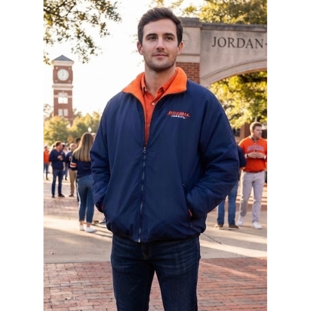Red Oak Auburn Tigers Jacket Mens Large Navy Blue Fleece Lined Windbreaker